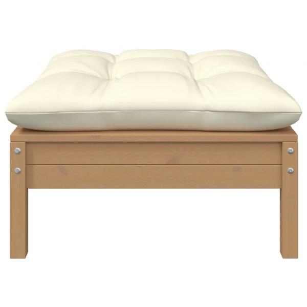 Gartenhocker mit Creme Kissen Honigbraun Massivholz Kiefer