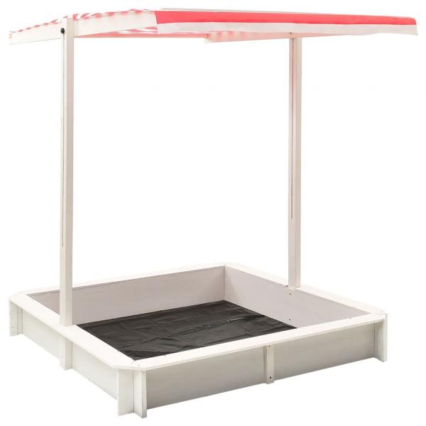 ARDEBO.de - Sandkasten mit Verstellbarem Dach Tannenholz Weiß und Rot UV50