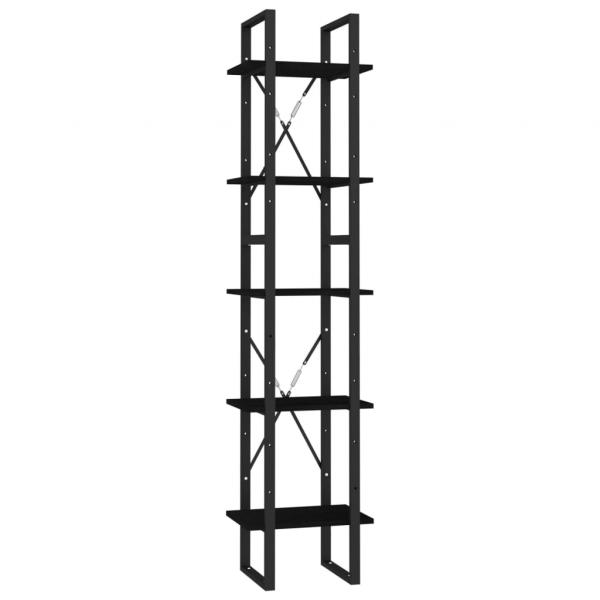 Bücherregal 5 Fächer Schwarz 40x30x175 cm Massivholz Kiefer