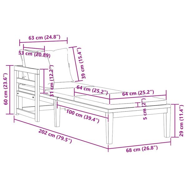 Sonnenliege mit 1 Armlehne Cremeweiß Massivholz Akazie