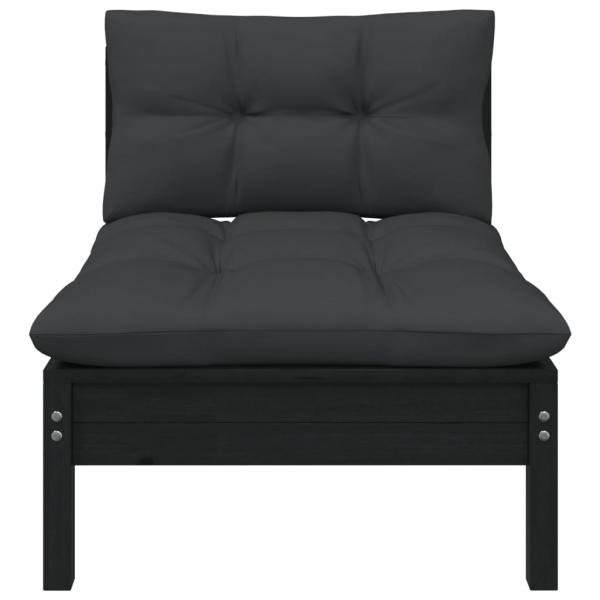 ARDEBO.de - Garten-Mittelsofa mit Kissen Schwarz Massivholz Kiefer