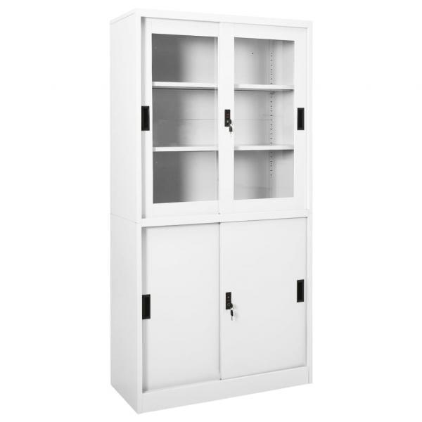 ARDEBO.de - Büroschrank mit Schiebetüren Weiß 90x40x180 cm Stahl 