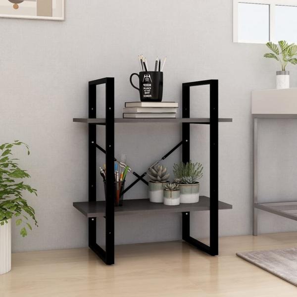 ARDEBO.de - Bücherregal 2 Böden Grau 60x30x70 cm Massivholz Kiefer