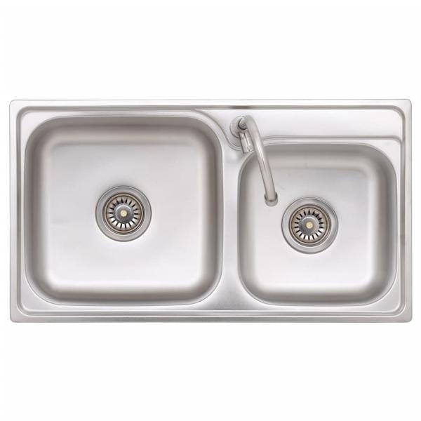 Camping-Spüle mit Doppelbecken und Wasserhahn Edelstahl