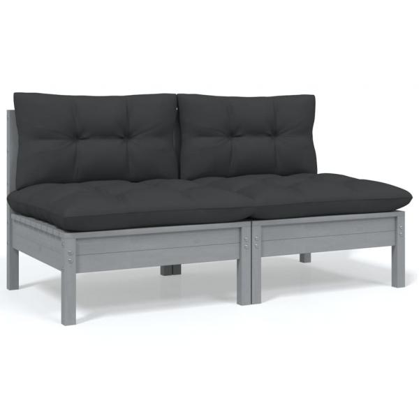 ARDEBO.de - 2-Sitzer-Gartensofa mit Kissen Grau Massivholz Kiefer