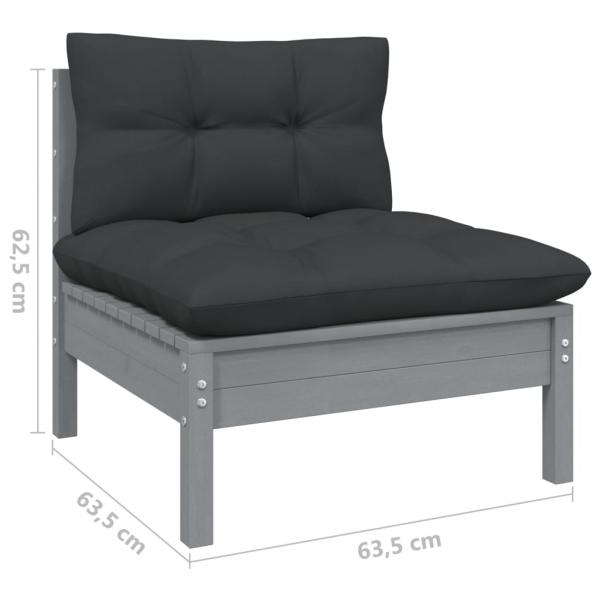 2-Sitzer-Gartensofa mit Kissen Grau Massivholz Kiefer