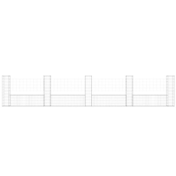 Gabionenkorb U-Form mit 5 Säulen Eisen 500x20x100 cm