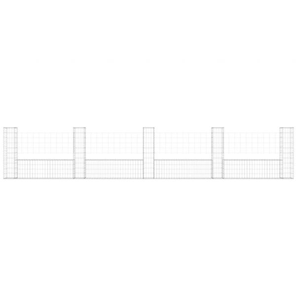 Gabionenkorb U-Form mit 5 Säulen Eisen 500x20x100 cm