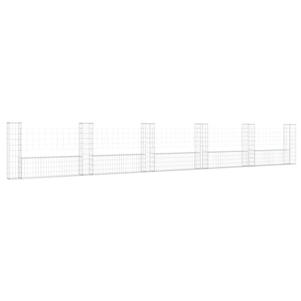 Gabionenkorb U-Form mit 6 Säulen Eisen 620x20x100 cm
