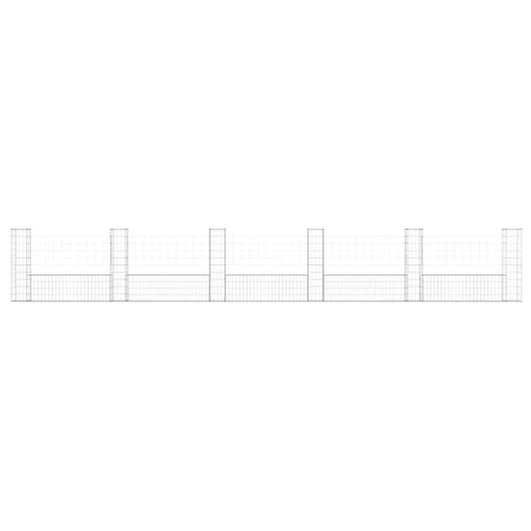Gabionenkorb U-Form mit 6 Säulen Eisen 620x20x100 cm