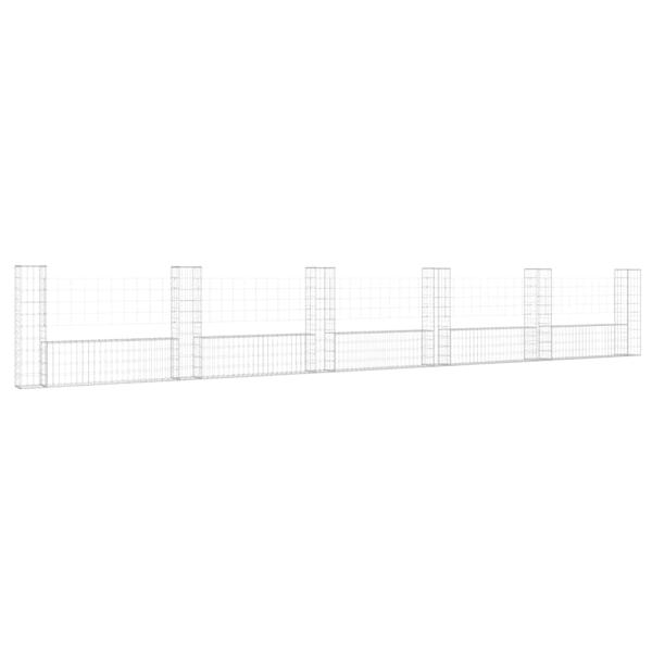 Gabionenkorb U-Form mit 6 Säulen Eisen 620x20x100 cm
