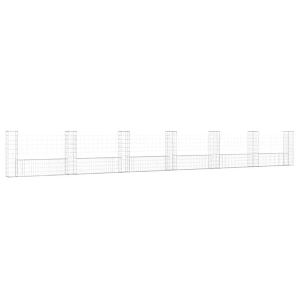 Gabionenkorb U-Form mit 7 Säulen Eisen 740x20x100 cm