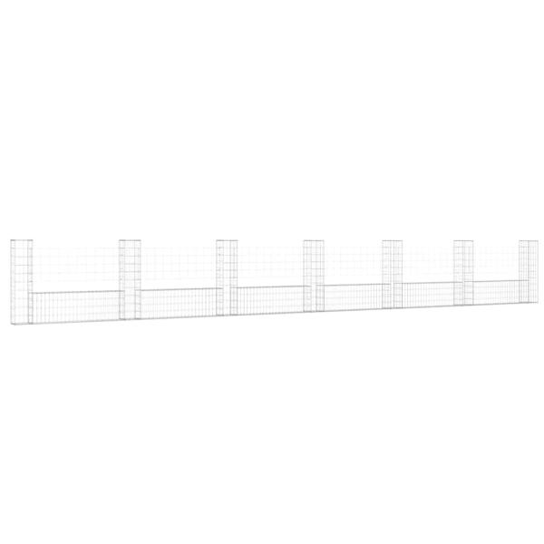 Gabionenkorb U-Form mit 7 Säulen Eisen 740x20x100 cm