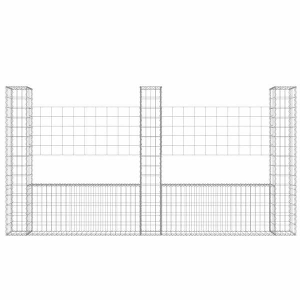 Gabionenkorb U-Form mit 3 Säulen Eisen 260x20x150 cm