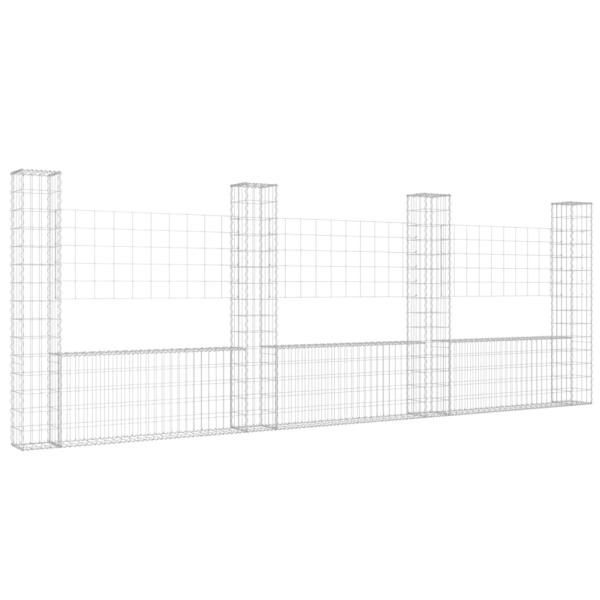 Gabionenkorb U-Form mit 4 Säulen Eisen 380x20x150 cm