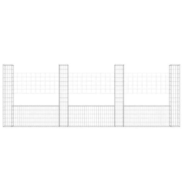 Gabionenkorb U-Form mit 4 Säulen Eisen 380x20x150 cm