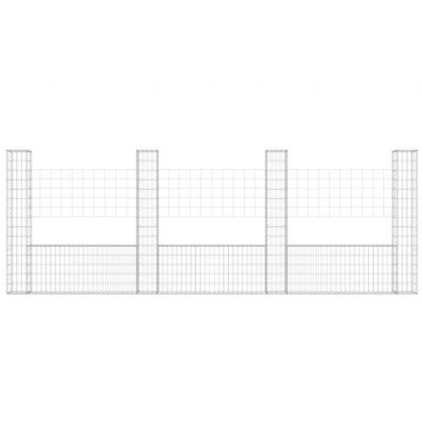 Gabionenkorb U-Form mit 4 Säulen Eisen 380x20x150 cm