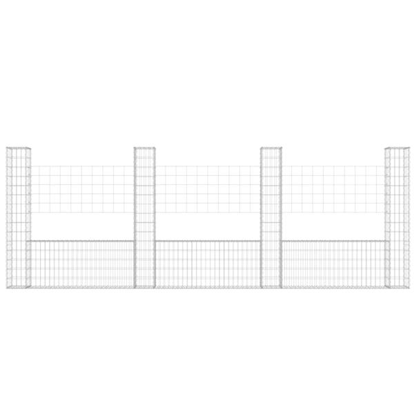 Gabionenkorb U-Form mit 4 Säulen Eisen 380x20x150 cm
