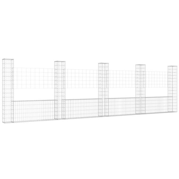 Gabionenkorb U-Form mit 5 Säulen Eisen 500x20x150 cm