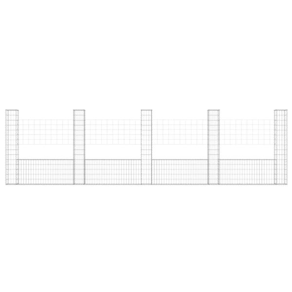 Gabionenkorb U-Form mit 5 Säulen Eisen 500x20x150 cm