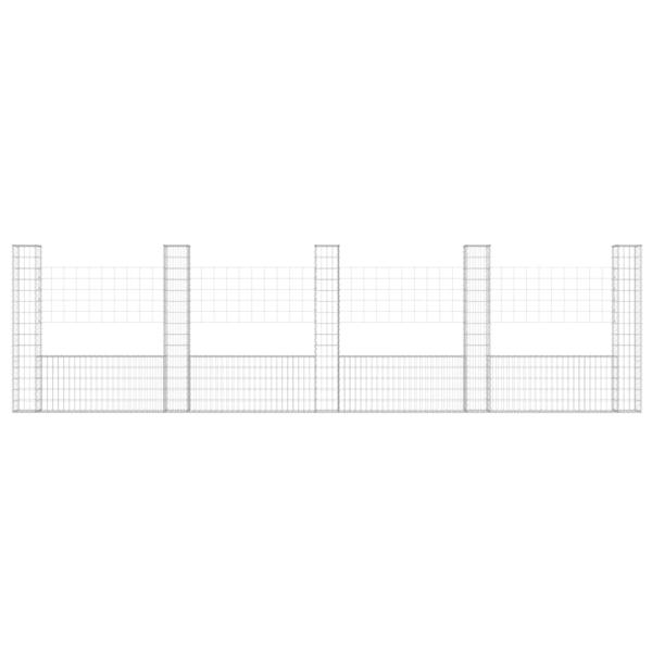 Gabionenkorb U-Form mit 5 Säulen Eisen 500x20x150 cm