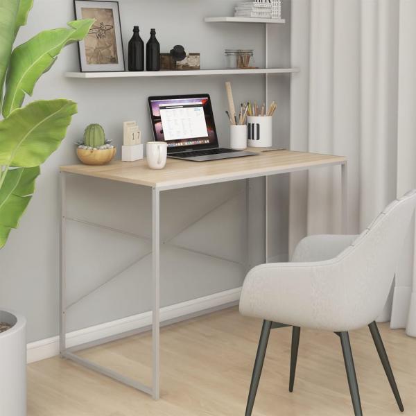 ARDEBO.de - Computertisch Weiß und Eiche-Optik 110x60x70 cm Holzwerkstoff