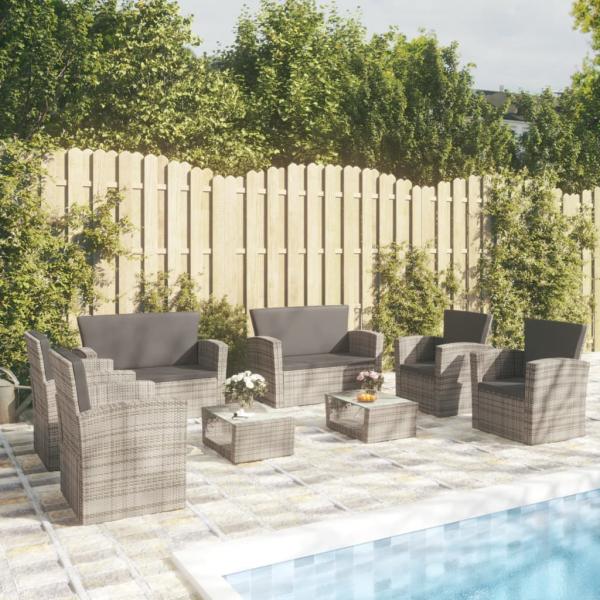 ARDEBO.de - 8-tlg. Garten-Lounge-Set mit Kissen Poly Rattan Grau