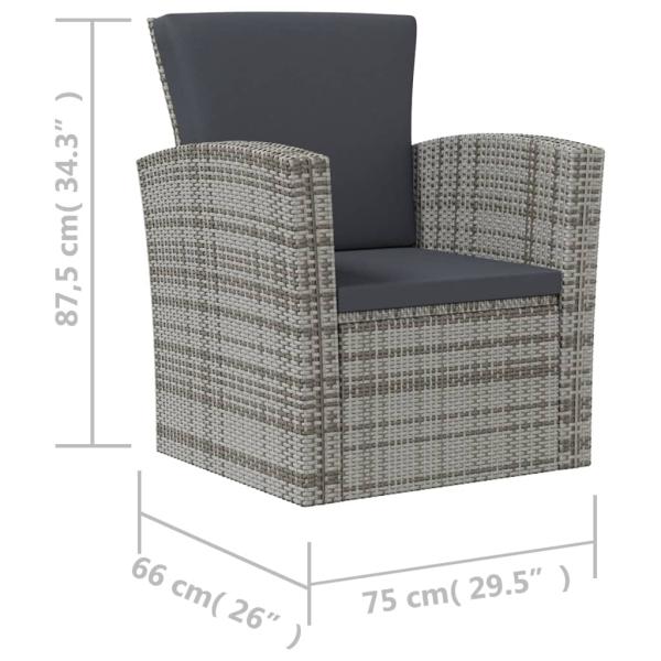 8-tlg. Garten-Lounge-Set mit Kissen Poly Rattan Grau