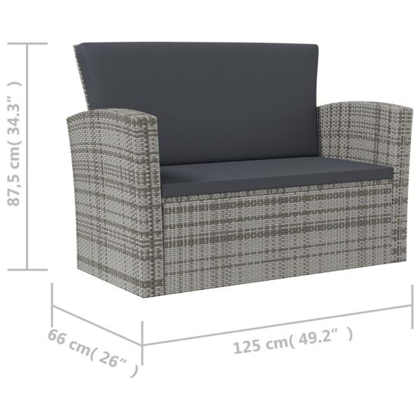 8-tlg. Garten-Lounge-Set mit Kissen Poly Rattan Grau