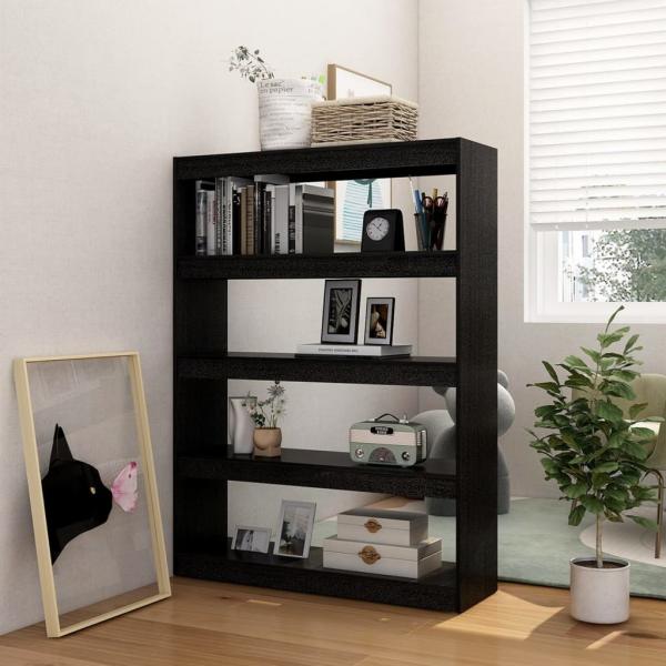 Bücherregal/Raumteiler Schwarz 100x30x135,5cm Kiefer Massivholz