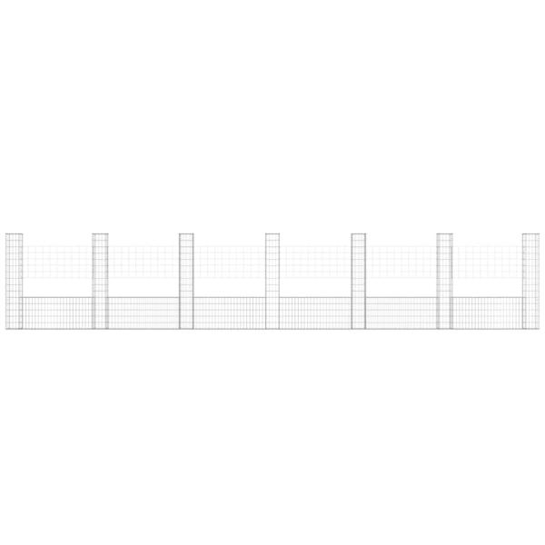 Gabionenkorb U-Form mit 7 Säulen Eisen 740x20x150 cm
