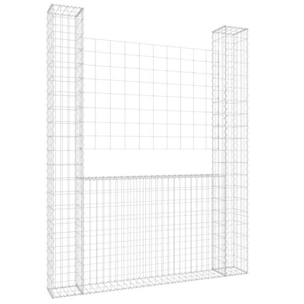 Gabionenkorb U-Form mit 2 Säulen Eisen 140x20x200 cm