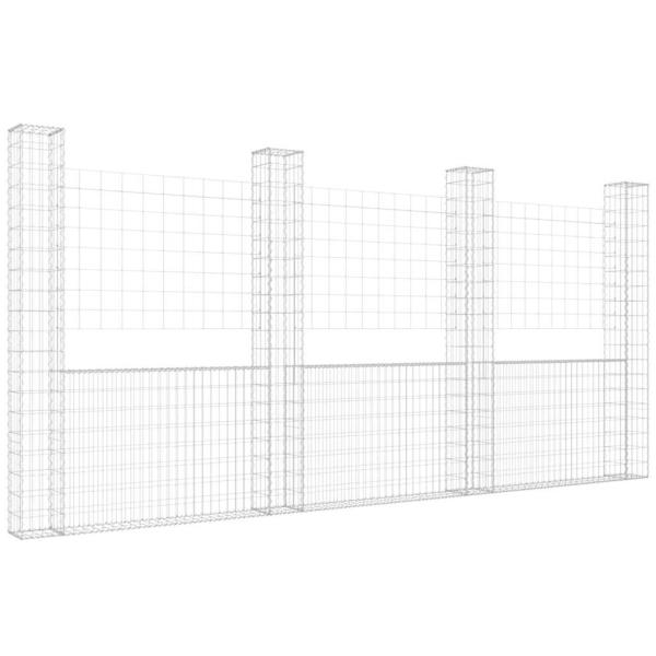 Gabionenkorb U-Form mit 4 Säulen Eisen 380x20x200 cm