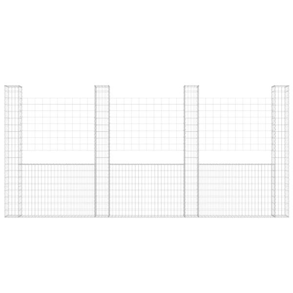 Gabionenkorb U-Form mit 4 Säulen Eisen 380x20x200 cm