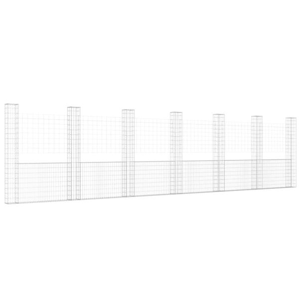 Gabionenkorb U-Form mit 7 Säulen Eisen 740x20x200 cm