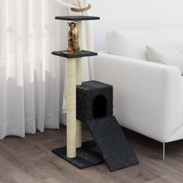 ARDEBO.de - Kratzbaum mit Sisal-Kratzsäulen Dunkelgrau 92 cm
