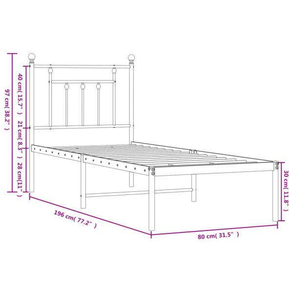 Bettgestell mit Kopfteil Metall Schwarz 75x190 cm
