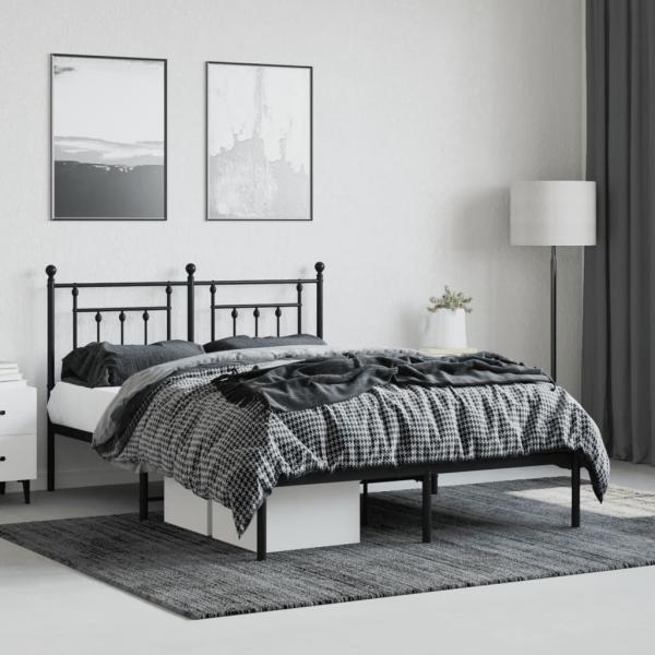 Bettgestell mit Kopfteil Metall Schwarz 150x200 cm