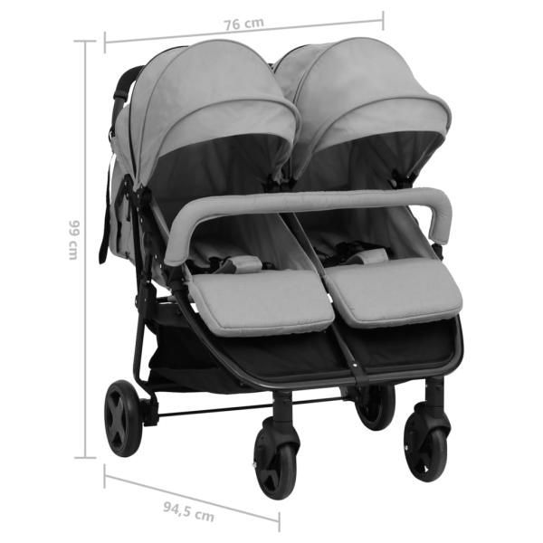 Geschwisterwagen Hellgrau und Schwarz Stahl