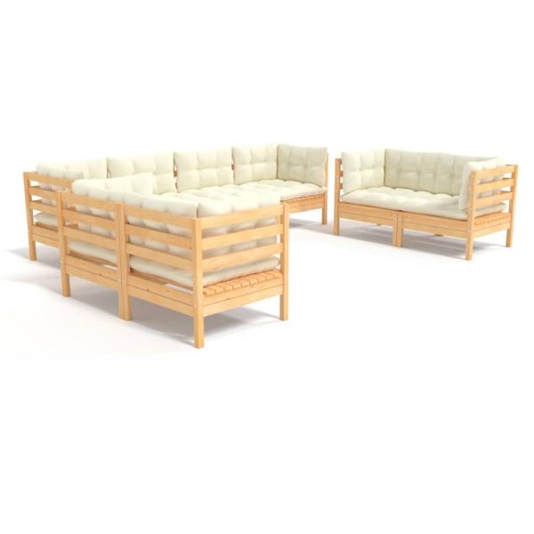 ARDEBO.de - 8-tlg. Garten-Lounge-Set mit Creme Kissen Massivholz Kiefer