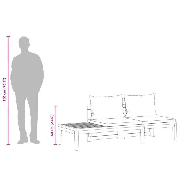 Gartenbank mit Tisch & Dunkelgrauen Kissen Massivholz Akazie