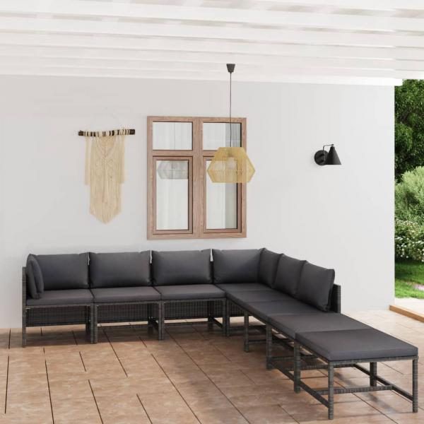 ARDEBO.de - 8-tlg. Garten-Lounge-Set mit Kissen Poly Rattan Grau