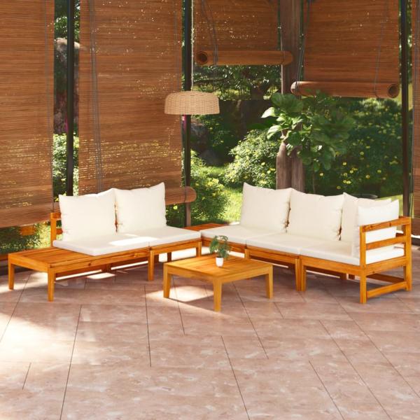 ARDEBO.de - 4-tlg. Garten-Lounge-Set mit Cremeweißen Kissen Akazienholz