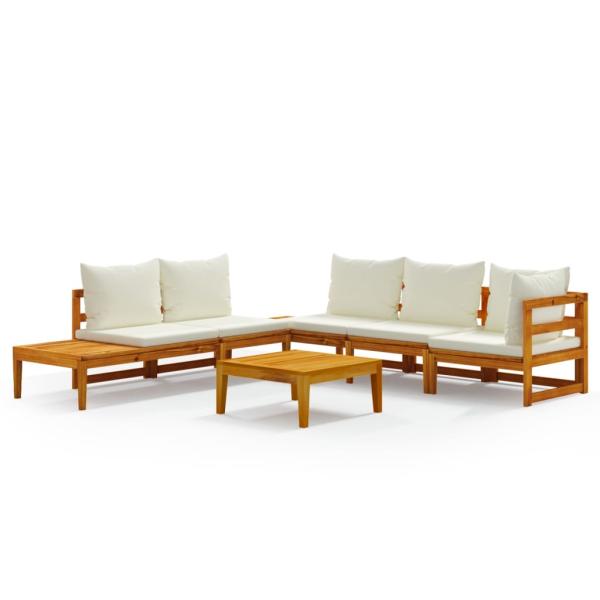 4-tlg. Garten-Lounge-Set mit Cremeweißen Kissen Akazienholz
