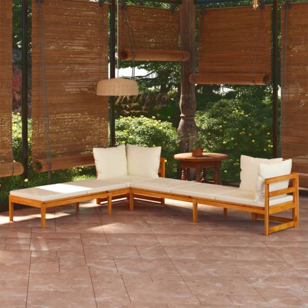 ARDEBO.de - Sonnenliegen mit Cremeweißen Kissen 2 Stk. Akazienholz
