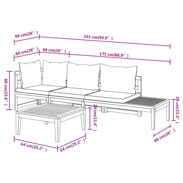 3-tlg. Garten-Lounge-Set mit Cremeweißen Kissen Massivholz Akazie
