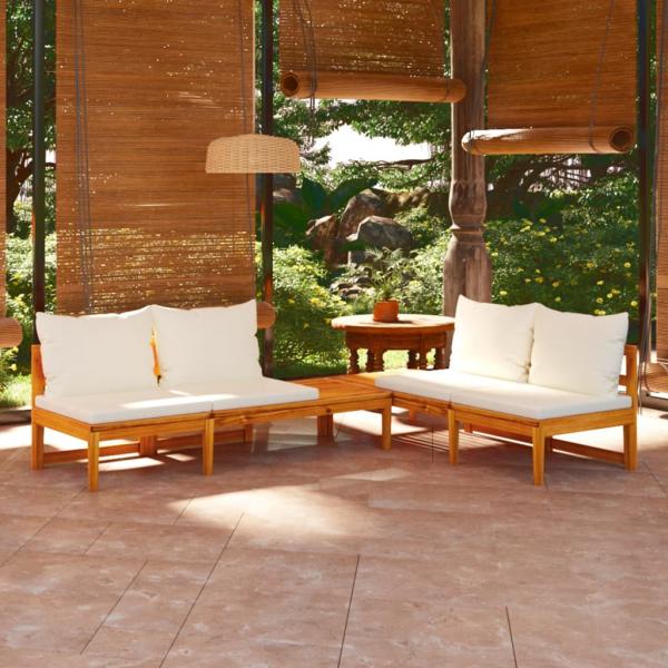 ARDEBO.de - Gartenbänke mit Cremeweißen Kissen 2 Stk. Akazienholz