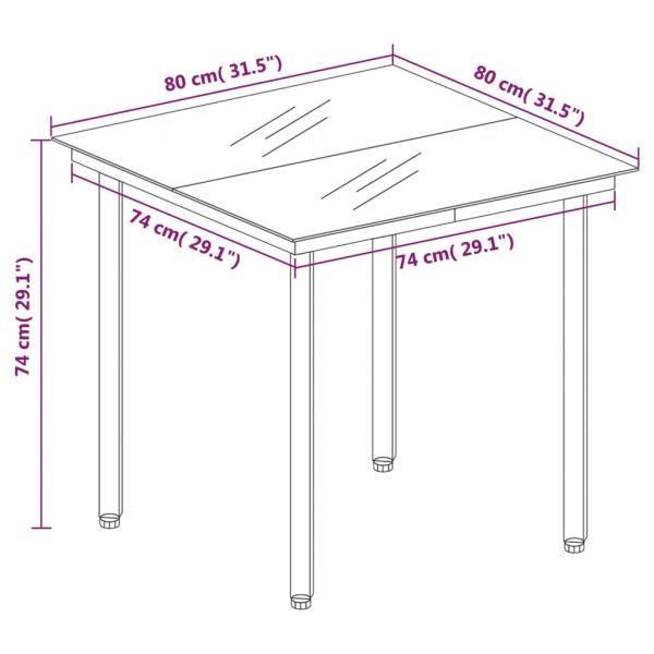 Garten-Esstisch Schwarz 80x80x74 cm Stahl und Glas