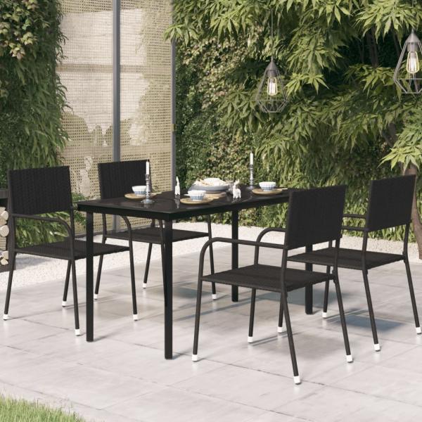 ARDEBO.de - Garten-Esstisch Schwarz 140x70x74 cm Stahl und Glas