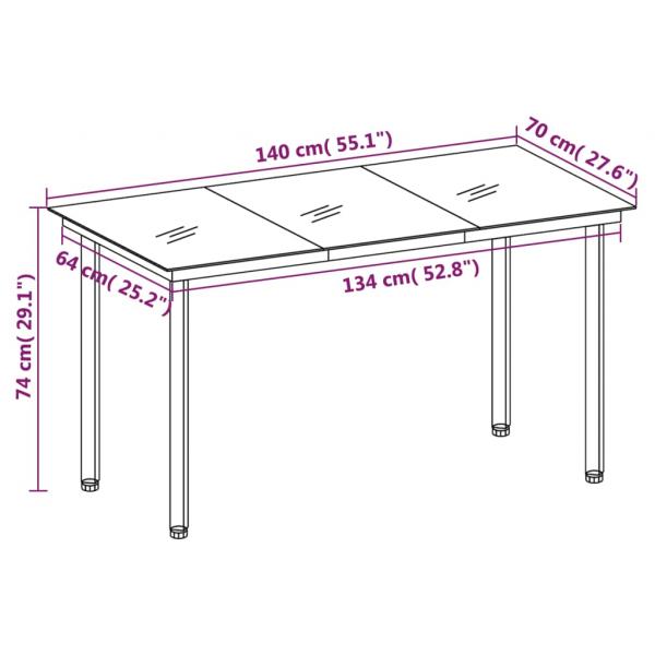 Garten-Esstisch Schwarz 140x70x74 cm Stahl und Glas